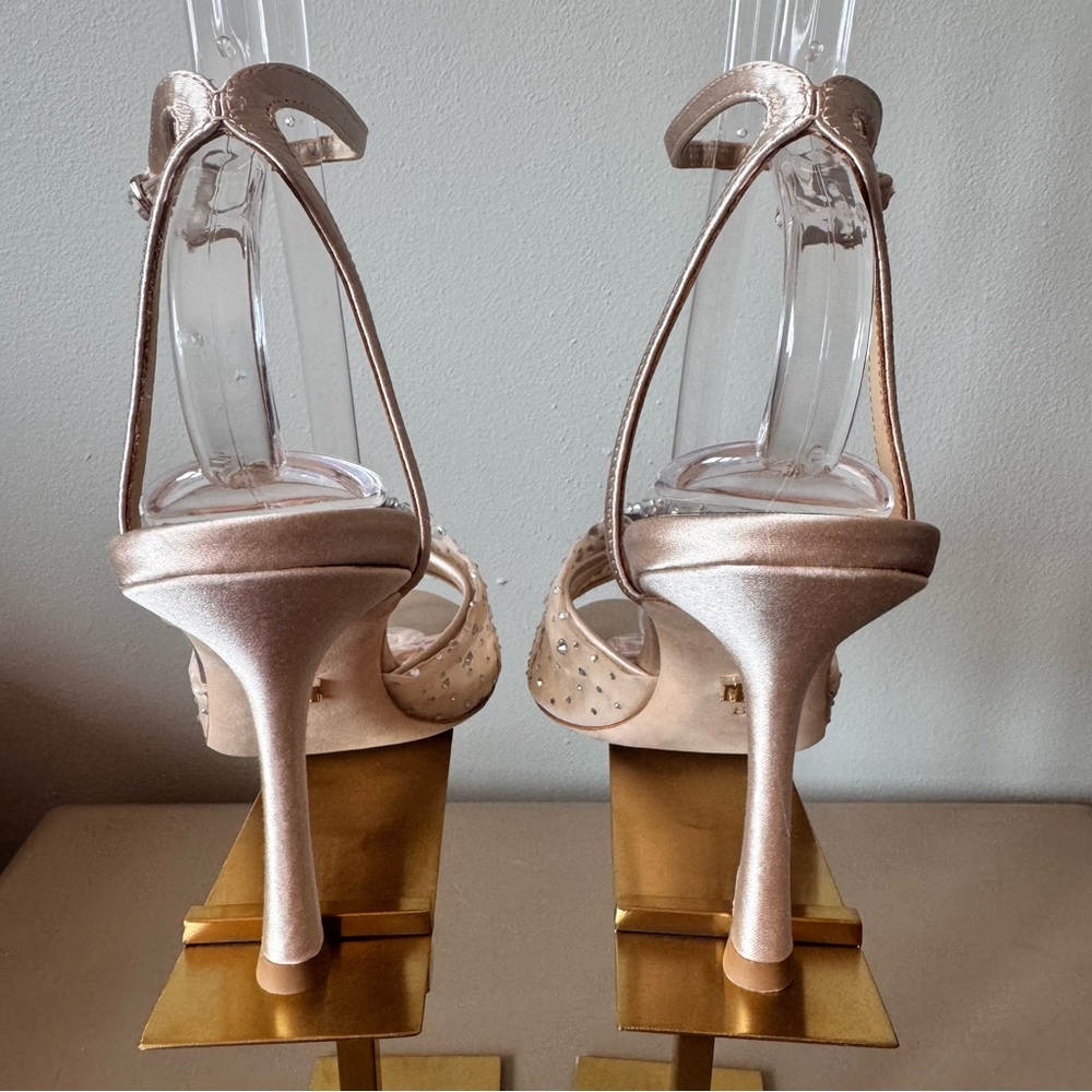 Badgley Mischka Cameryn Crystal Heels Champagne Embellished Organza Size 8 NWT - Picture 7 of 16
